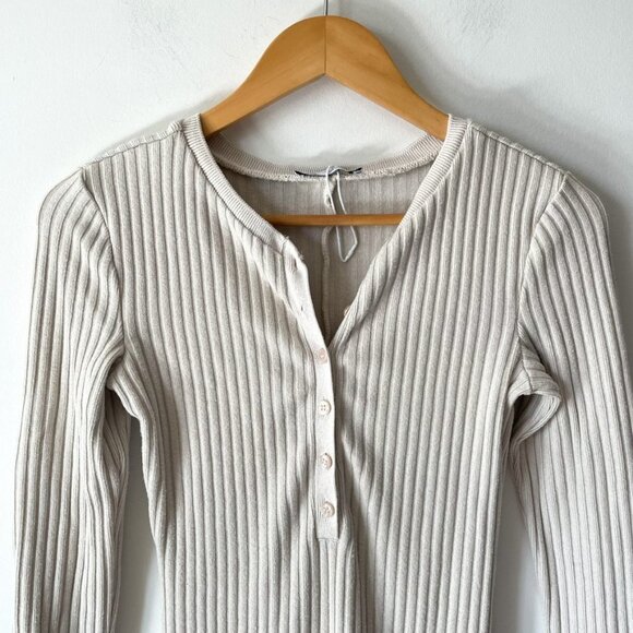 Zara Ribbed Knit Long Sleeve Jumpsuit Romper Cream Blogger Fav Sz Small - Picture 9 of 12